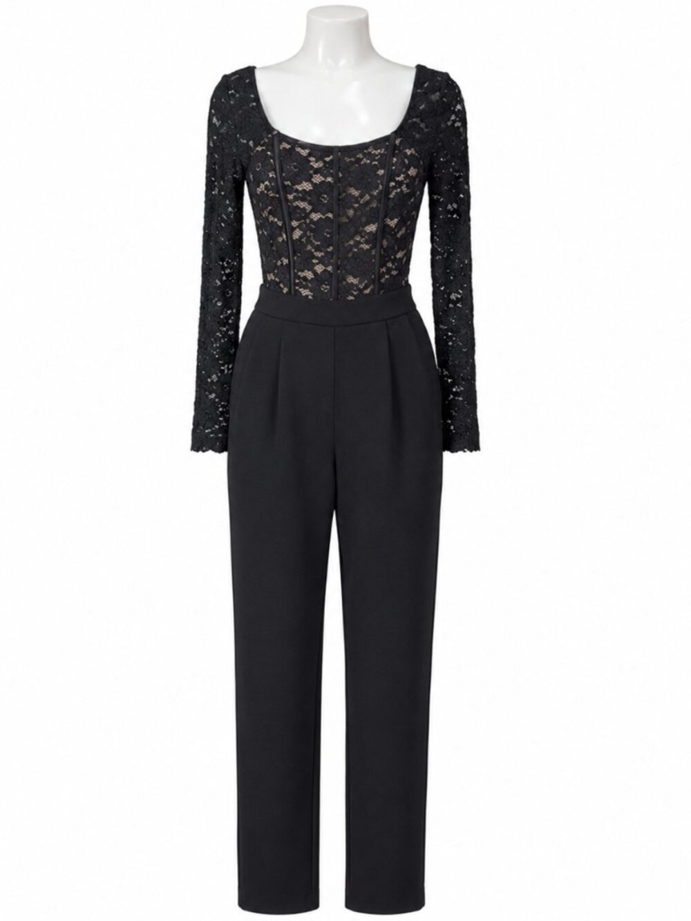 Express Lace Jumpsuit 4 Black Corset Illusion Wedding Guest Cocktail Party Glam